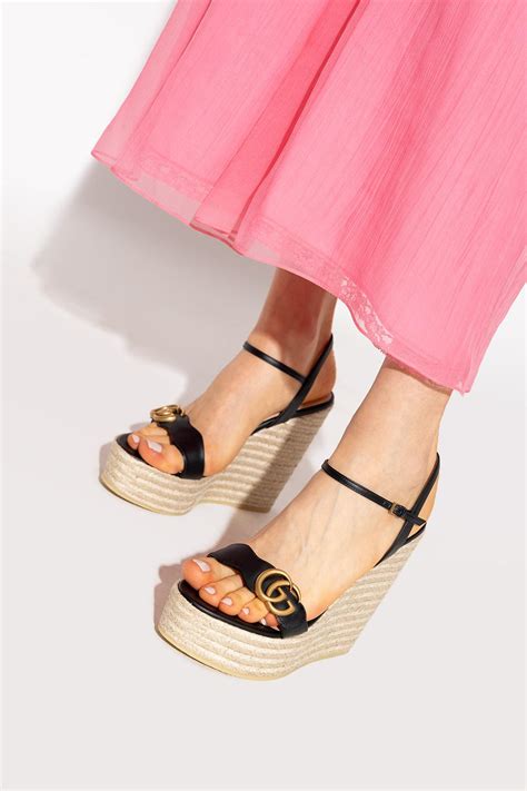 gucci wedge sandle shoe with pearl aroung edge of shoe|gucci platform wedge sandals.